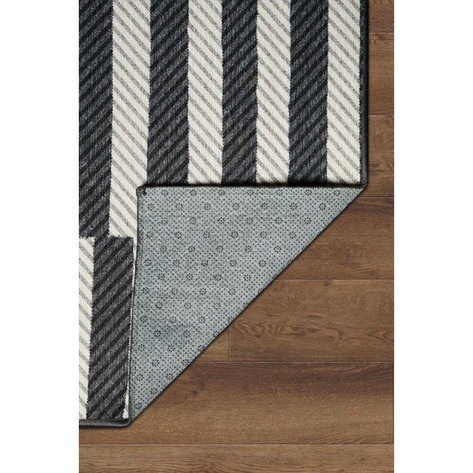 Tratti Offset Stripe Black Cream Washable Rug