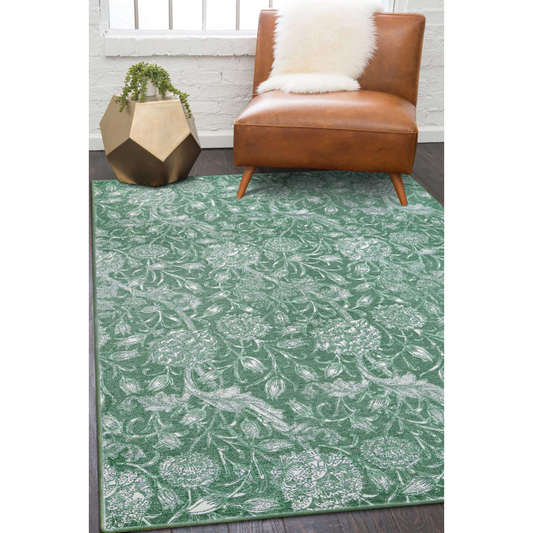 Kalini Floral Green Washable Rug