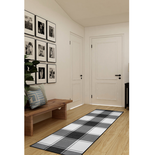 Buffalo Plaid Black and White Washable Rug