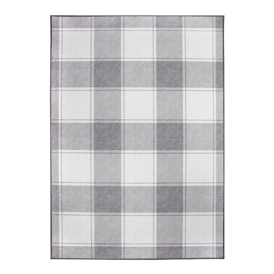 Buffalo Plaid Grey and White Washable Rug