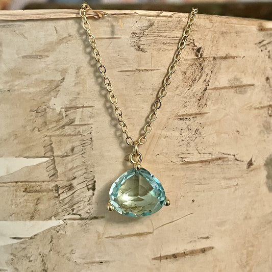 Crystal Drop Necklace-Aquamarine/Gold