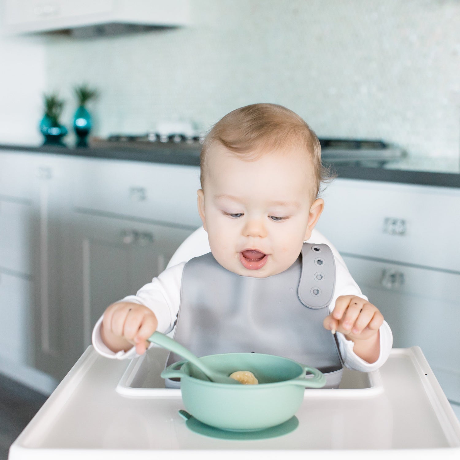 Bazzle Baby Anchor Silicone Bowl and Spoon Set - Blue