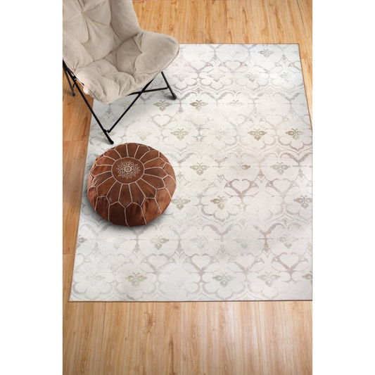 Leilani Damask Ivory Washable Rug