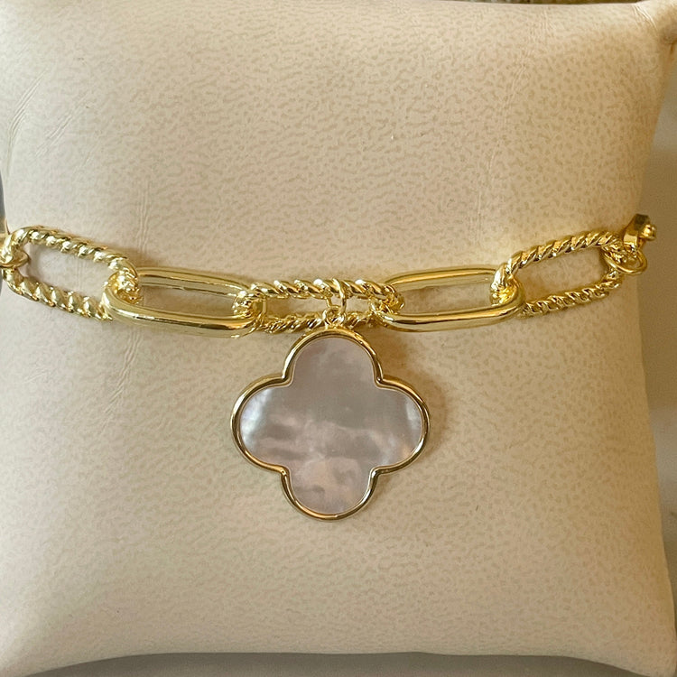 Mother of Pearl Charm Bracelet-Gold