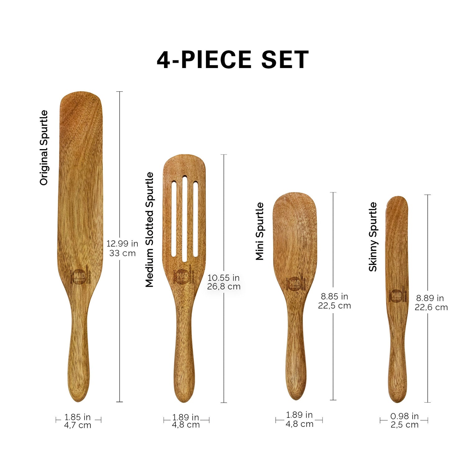 As Is Mad Hungry 4-Pc Acacia Wood Spurtles Silicone Handle 