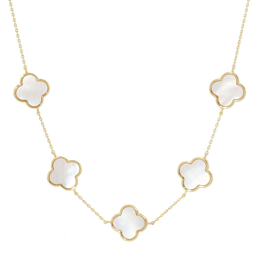 Mother of Pearl Clover Station Necklace-Gold/Mother of Pearl