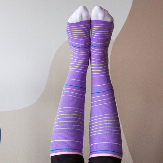 Purple Stripes Cotton Energy Compression Socks