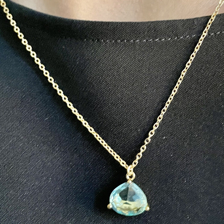 Crystal Drop Necklace-Aquamarine/Gold