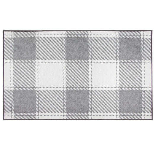 Buffalo Plaid Grey and White Washable Rug