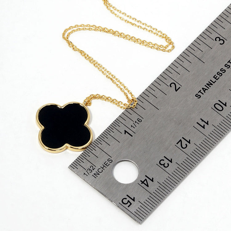 Mother of Pearl Clover on Fine Chain-Gold/Black