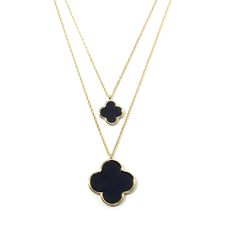 Double Clover Drop Necklace-Gold/Black