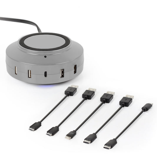 ChargeHub X5 Elite 3005 Bundle – 5 Port USB Charger with Wireless, Type-C, USB + 5 USB Cables