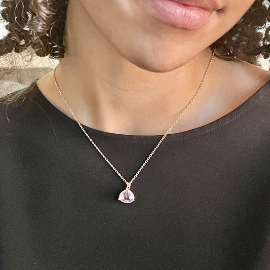 Crystal Drop Necklace-Lavender/Gold