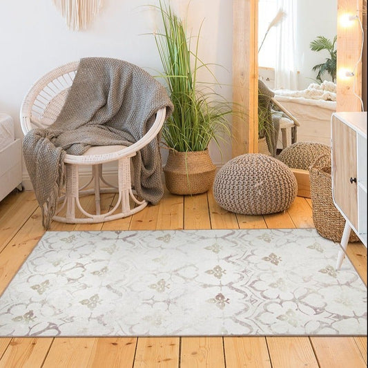 Leilani Damask Ivory Washable Rug