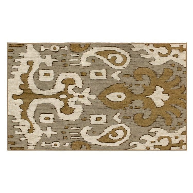 Ochre Ikat Grey Gold Washable Rug