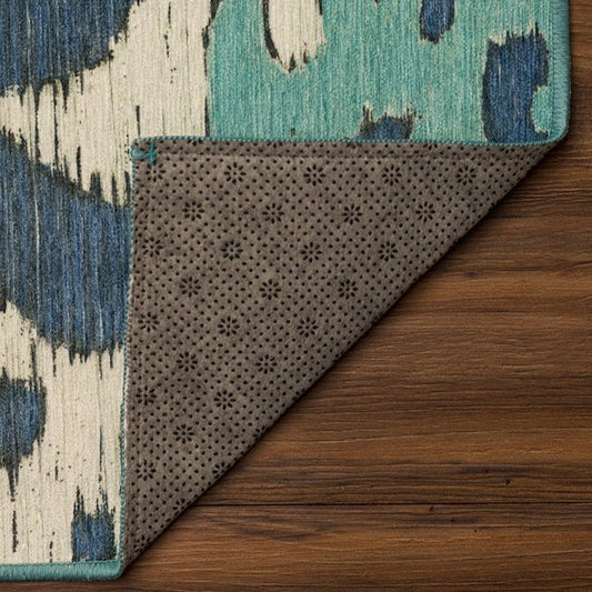 Ochre Ikat Steel Blue Washable Rug