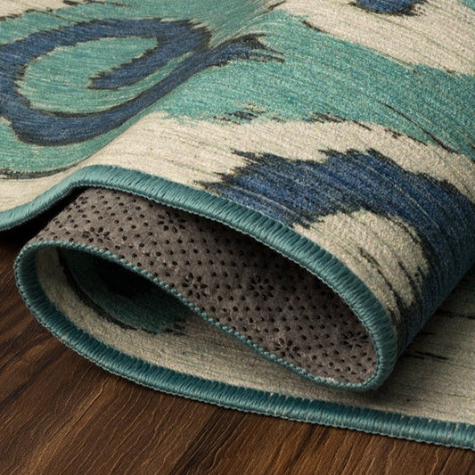 Ochre Ikat Steel Blue Washable Rug