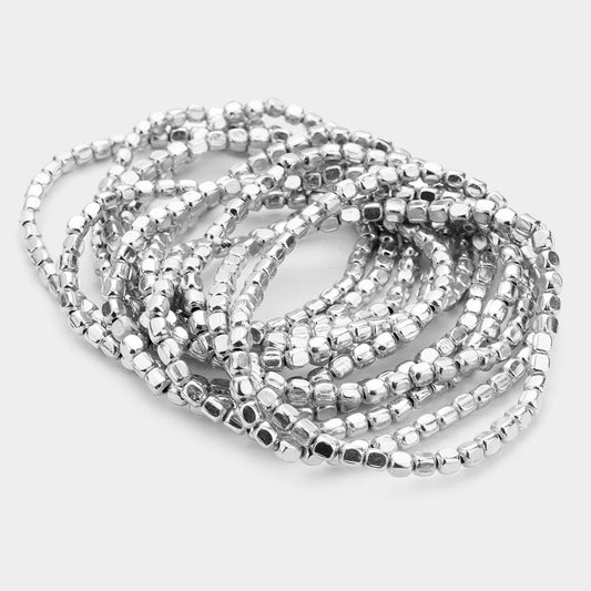 Bead Nugget Stack - Silver